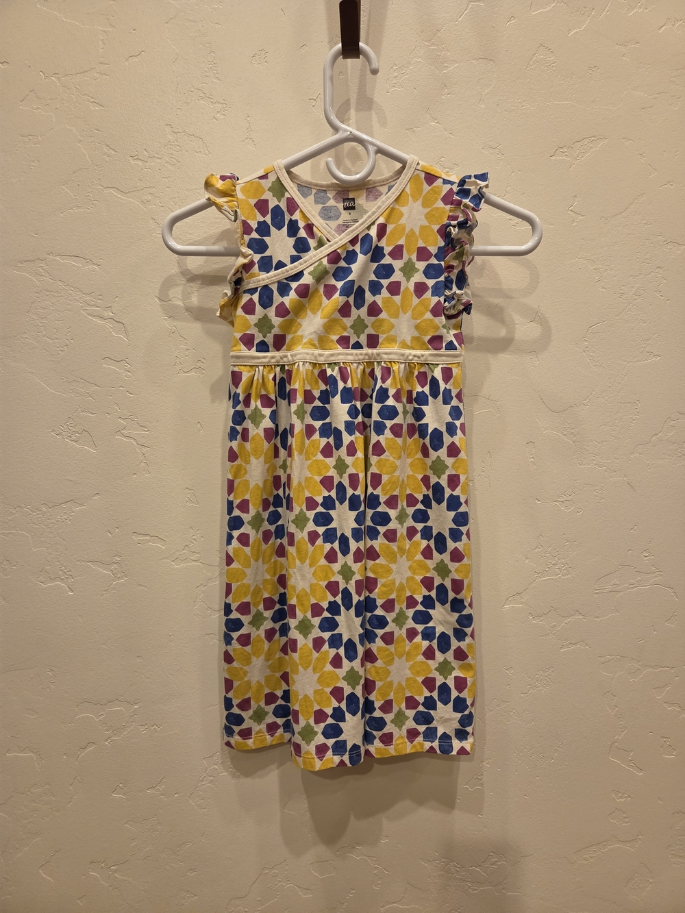 Tea Collection Yellow, Blue & Pink Floral Geometric Wrap Dress